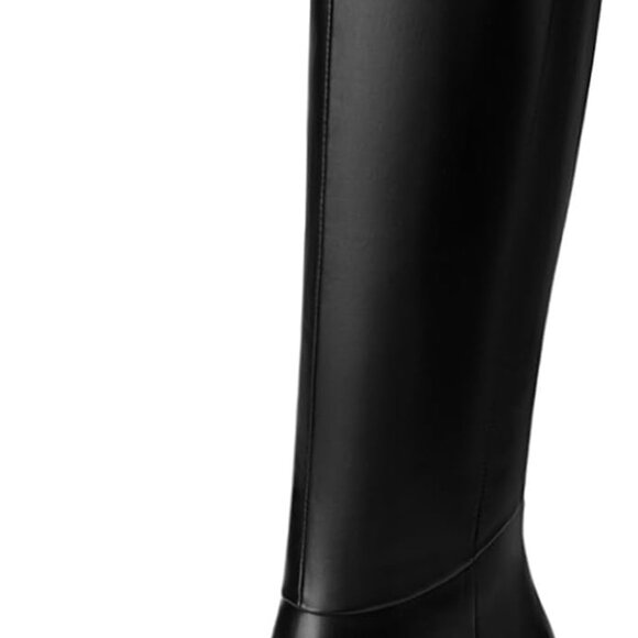 Women Knee High Boots Leather Suede Square Toe Chunky Heel Zipper Size 8 - Picture 1 of 6